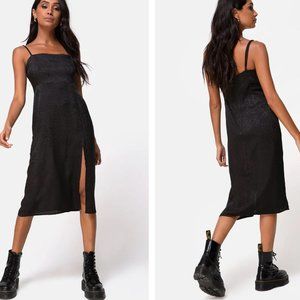 MOTEL Kaoya Midi Dress - Satin Cheetah Black - Strappy - Small